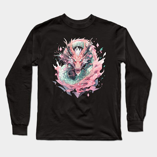 Pastel Crystal Chinese Dragon Long Sleeve T-Shirt by DarkSideRunners